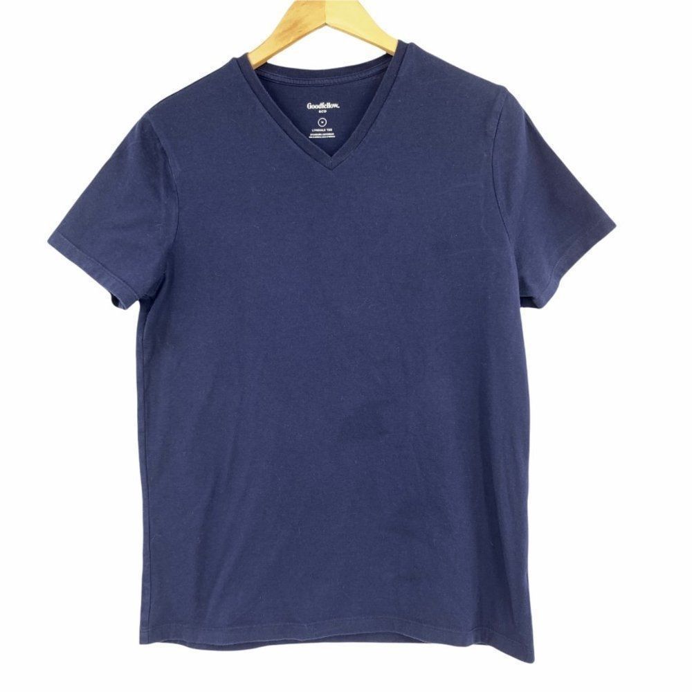 Men's T-shirt Goodfellow Navy Blue 9949 Size Medium V-Neck Short Sleeve
